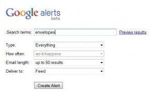 screenshot of the google alerts configuration tool